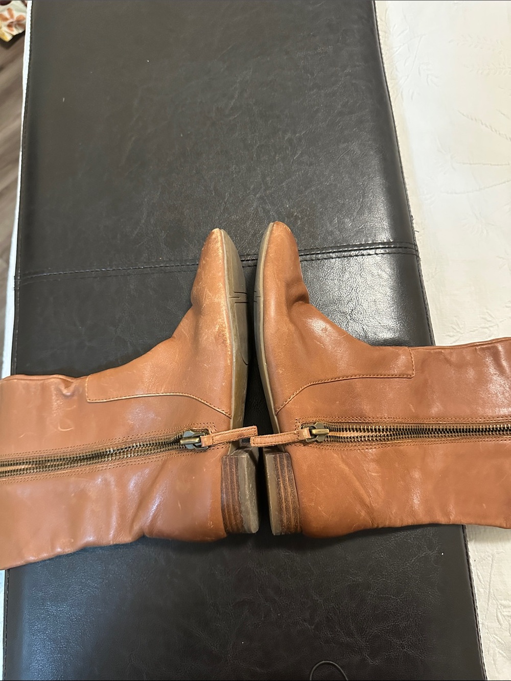 Nine West Cognac Brown Leather Knee Boots with Side Zip - Picture 8 of 10